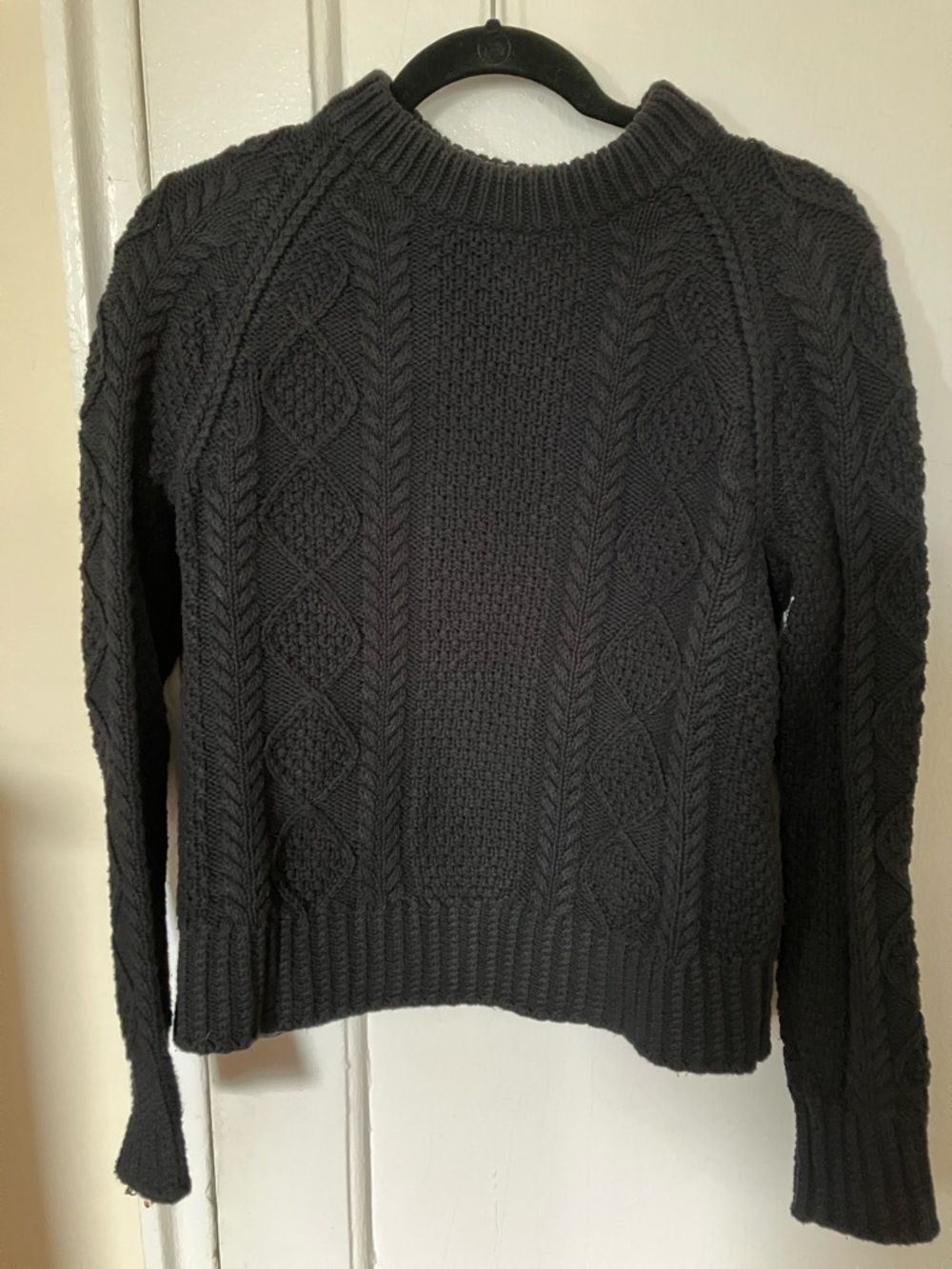 L.L. Bean Signature Black Cable Knit Fisherman Crewneck Sweater